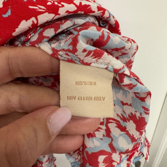 Paloma Blue Womens Red Blue Floral Tiered Mini Alexa Skirt 100% Silk Size Small - Picture 5 of 8